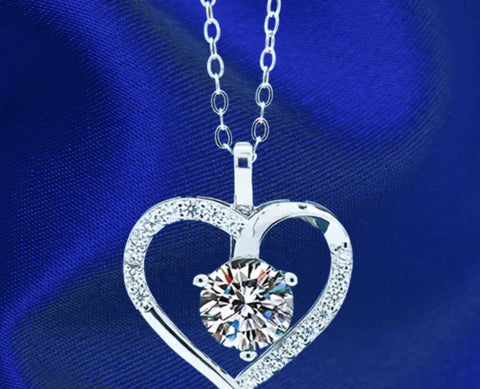 1CT Moissanite Heart Pendant Necklace – Sterling Silver