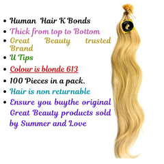 K Bonds U tip Double drawn Human Hair 100pcs Blonde